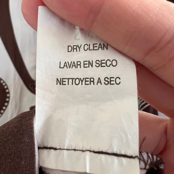 Bebe XS Brown Floral SILK Blend Henley Blouse 1/2 Balloon Sleeve Slim Fit - Picture 8 of 8